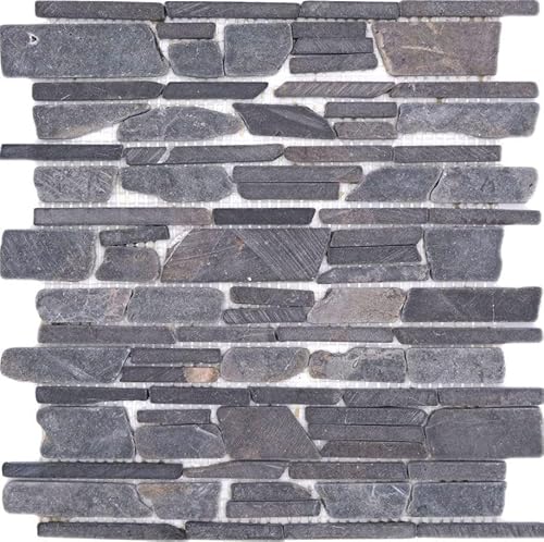 Mosaik Marmor Naturstein schwarz anthrazit Brickmosaik Backsteinverband Fliesenspiegel Wandverblender - MOS40-0210 von MOSANI