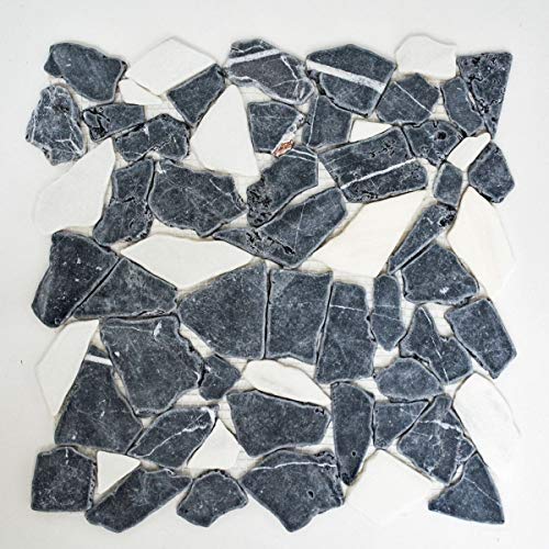 Mosaik Fliese Marmor Naturstein weiß schwarz Bruch Ciot Nero Bianco MOS44-0204_f von MOSANI