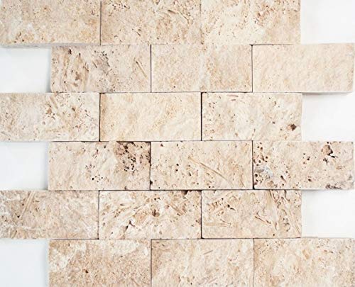 Mosaik Fliese Travertin Naturstein beige Brick Splitface Chiaro Travertin 3D MOS43-1206_f von MOSANI