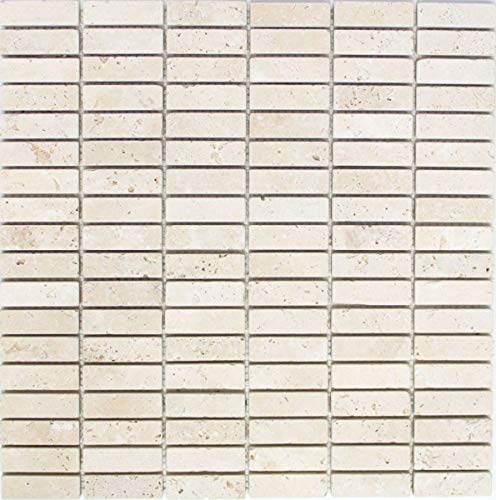 Travertin Mosaikfliesen Steine Wand Boden Naturstein beige creme Riemchen Fliesenspiegel Wandverblender Küchenfliese Bad - MOS43-46158 von MOSANI