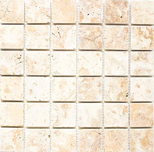 Travertin Mosaikfliesen Steine Wand Boden Naturstein Medio gelb gold goldbraun Duschtasse Duschwand Wandverblender Küche - MOS43-51048 von MOSANI