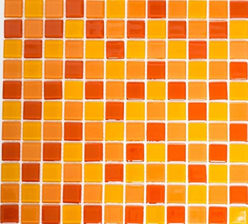Mosaik Fliesen Glasmosaik gelb orange rot Mosaikplatte MOS62-0802 von MOSANI