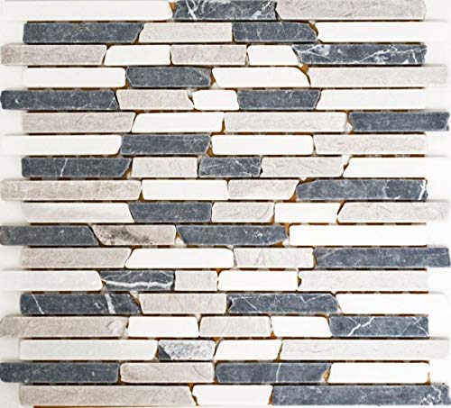 Mosaik Marmor Naturstein beige grau schwarz Brick Verbund Stäbchen Fliesenspiegel Wandverblender Bad - MOS40-0204 von MOSANI