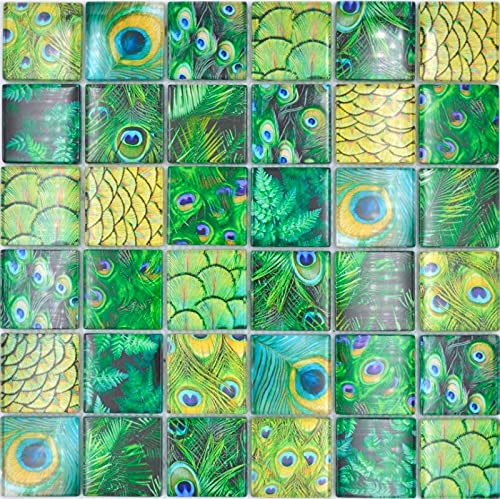 Mosaikfliese Glasmosaik Pfau Kiwi gelb grün Küchenrückwand Bad MOS78-W88 von MOSANI