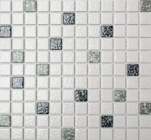 Keramik Mosaik weiß schwarz grau struktur Mosaikfliese Bad MOS18-0307 von MOSANI