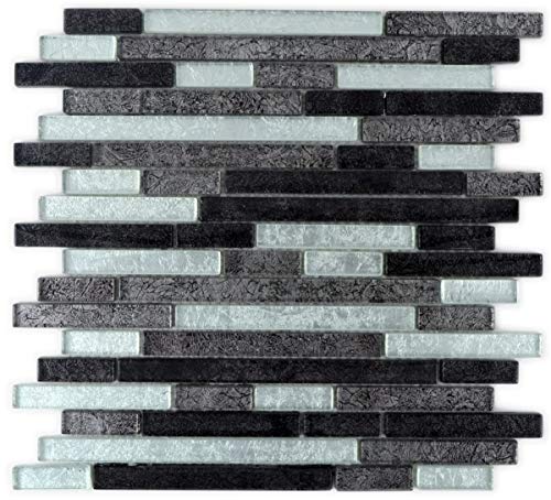 Mosaikfliese Stäbchen Glasmosaik silber grau schwarz Struktur Metall Optik MOS86-1703 von MOSANI