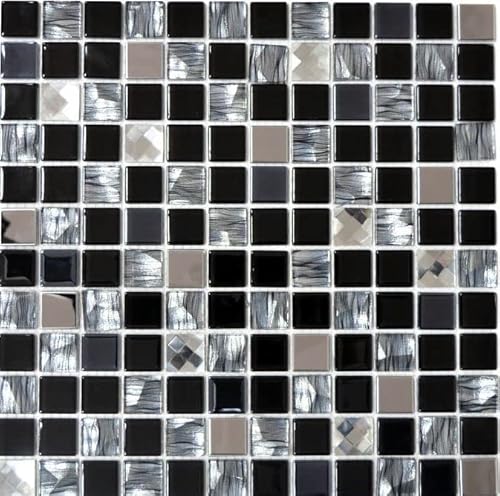 Mosaik Fliesen Edelstahl Glasmosaik anthrazit silber schwarz Mosaikplatte MOS63-CM-426 von MOSANI