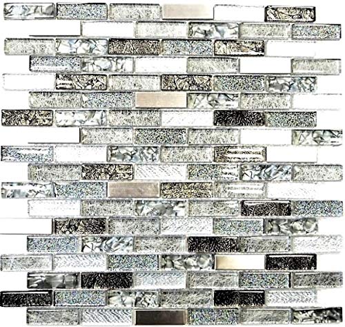 Glasmosaik Stäbchen Mosaikfliesen Edelstahl glitzer silber grau anthrazit schwarz MOS87-IL017 von MOSANI