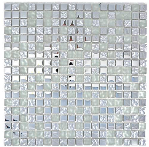 Mosaikfliese Glasmosaik electroplated Silber Glas matt gefrostet MOS92-0217 von MOSANI