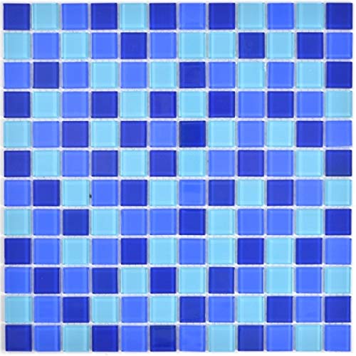 Mosaik Fliesen Glasmosaik blau hellblau BAD WC Küche WAND Mosaikplatte MOS63-0405 von MOSANI