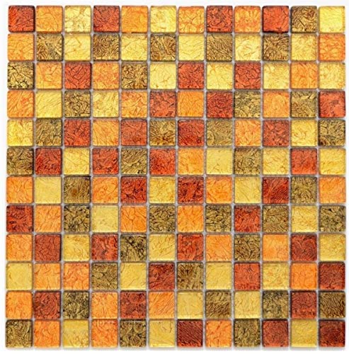 Glasmosaik gold orange Mosaikfliese Struktur Fliesenspiegel Küche Duschwand MOS120-07414 von MOSANI