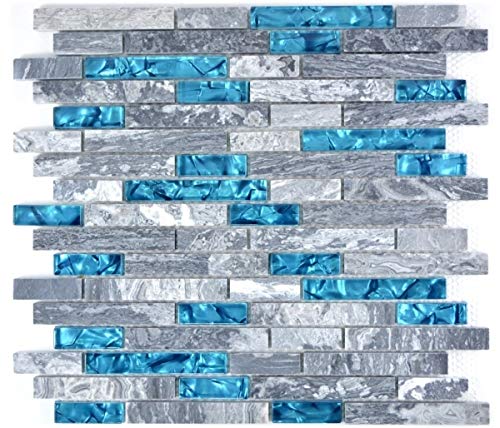 Glasmosaik Naturstein Stäbchen Marmor Mosaikfliesen grau blau anthrazit Fliesenspiegel Wandverblender Bad - MOS87-0404 von MOSANI