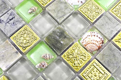 Handmuster Mosaikfliese Transluzent grün Glasmosaik Crystal Stein Muschel grün MOS82C-0502_m von MOSANI