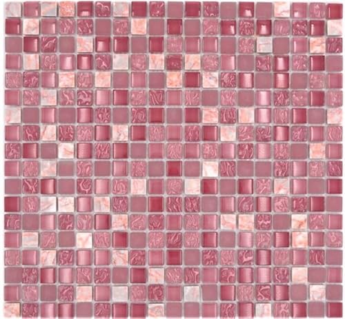 Glasmosaik Naturstein Mosaikfliese Marmor rosa rose pink BAD WC Küche WAND Fliesenspiegel - MOS92-1002 von MOSANI