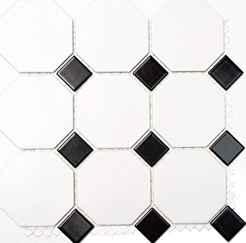 Octagonale Achteck Mosaik Fliese Keramik weiß matt schwarz glänzend Wandfliesen Badfliese MOSOcta-190 von MOSANI