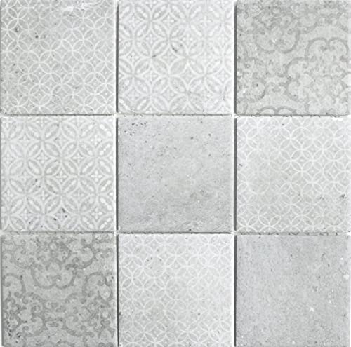 Retro Vintage Mosaik Fliese Wand Keramik Zement Optik grau mix Fliesenspiegel Küche - MOS22-CELLO von MOSANI