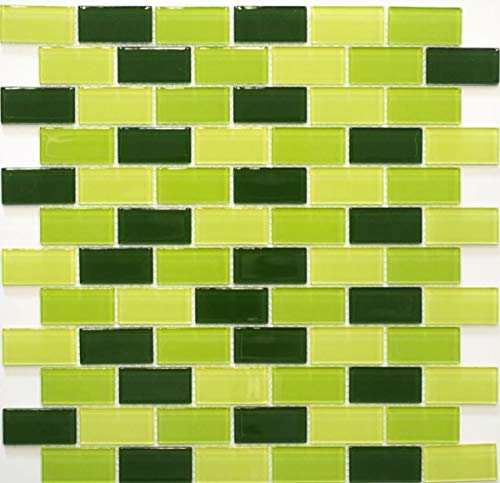 Verbund Mosaikfliesen gelb kiwi grün Brick Glasmosaik BAD WC Küche WAND MOS66-0506 von MOSANI