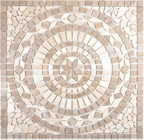 XL Einleger Naturstein Travertin hellbeige creme walnussbraun Mosaikfliese Boden Küche Wand Bad Sauna - MOSDEKO68 von MOSANI