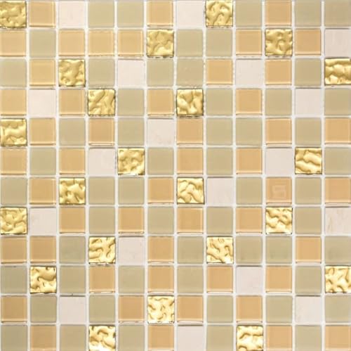 selbst"kle"bende Glasmosaik Mosaikfliese Naturstein cream gold matt Fliesenspiegel MOS200-4M362 von MOSANI