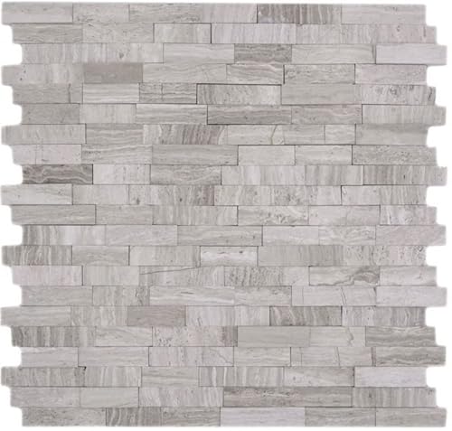 selbst"kle"bende Mosaikfliese Marmor Naturstein grau weiss cream white wood MOS200-0120 von MOSANI