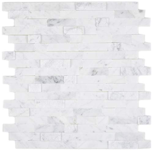 selbstklebende Verbund Mosaikstäbchen Naturstein weiss mit Carrara Fliesenspiegel Küche Wand Optik MOS200-M22 von MOSANI