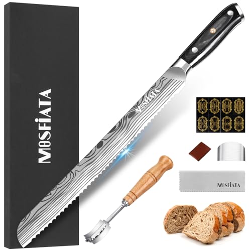 MOSFiATA 10 Zoll Brotmesser Wellenschliff, ideal für Brot, Brötchen und Pastries - Bäckermesser, Brotschneidemesser, Brotmesser Lang, Brötchenmesser mit Brot Lahm,Eleganter Geschenkverpackung von MOSFiATA