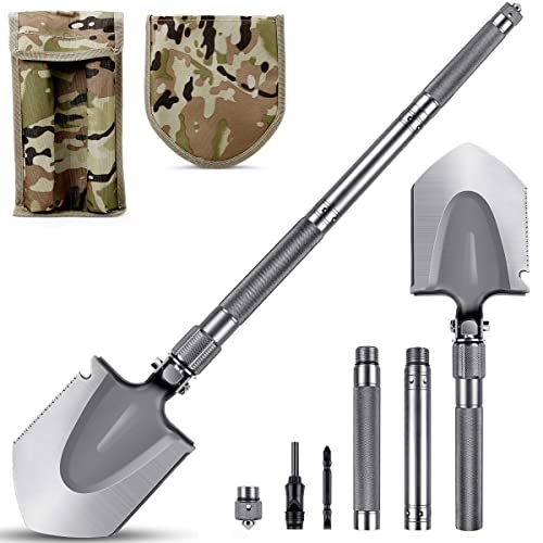 MOSFiATA Klappspaten 75cm Klappschaufel, 16 All-in-Function Survival Schaufel mit 2 Stück verstellbarem rutschfestem Aluminiumrohr, Anzug für Outdoor-Wandern, Jagen, Expedition, Garten usw von MOSFiATA