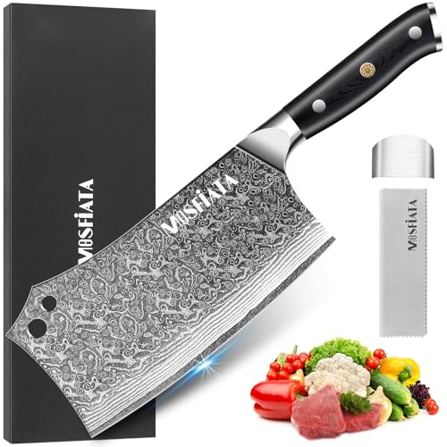 MOSFiATA Damast Hackmesser 7 Zoll, Kochmesser Klassik Chinesches Küchenmesser, Damastmesser Kochmesser aus VG10 Stahl mit Ergonomischem Griff für Küche und Restaurant von MOSFiATA