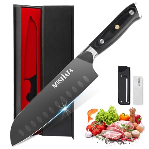 MOSFiATA Kochmesser, Santoku Messer Titan-plattiertes Küchenmesser Profi Chefmesser Allzweckmesser Sushi Messer Japanisch mit Geschenkbox von MOSFiATA