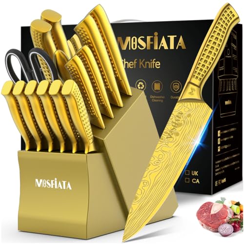 MOSFiATA Messerblock Set, Küchenmesser Set 17pcs Scharf Edelstahl und Schere, Profi Kochmesser Set, mit Fingerschutz und Geschenkboxen MOSFiATA Messerblock Set, Küchenmesser Set 17pcs Scharf Edelstahl und Schere, Profi Kochmesser Set, mit Fingerschutz und Geschenkboxen von MOSFiATA