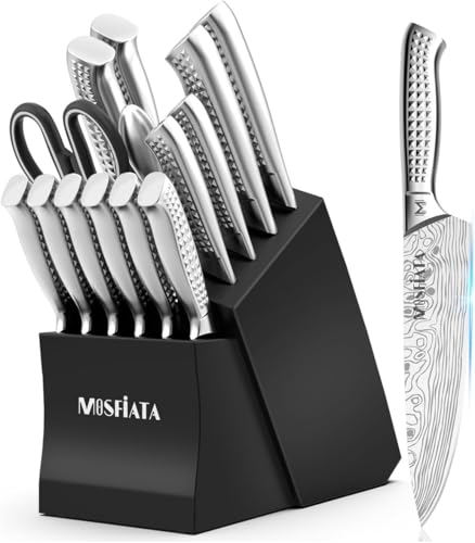 MOSFiATA Messerblock Set 17pcs, Küchenmesser Set Scharf Edelstahl und Schere, Profi Kochmesser Set, mit Fingerschutz und Geschenkboxen von MOSFiATA
