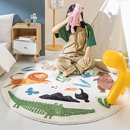 Kinderteppich Rund Waschbare Teppich Groß fürs Babyzimmer Kleinkinderzimmer Wohnzimmer Schlafzimmer Bereich Kinderteppiche Runden Teppiche Flauschige Matte Kinder Schutzmatten Kindermatte 100 cm von MOSHOINOT