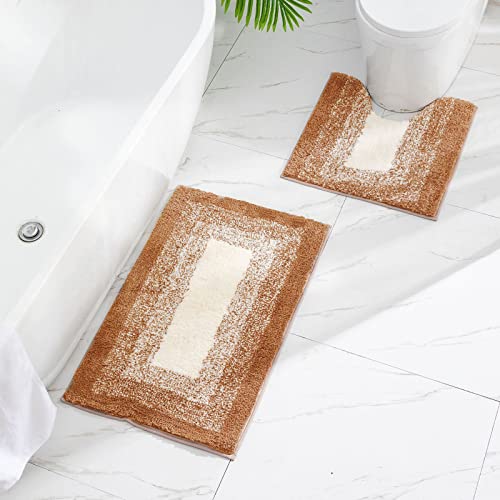 MOSHOINOT Toilettenteppich 2-teiliges Set Badematte rutschfest Badteppiche Badvorleger Waschbar Badezimmerteppich für Badewanne Saugfähige Bade Stark Saugfähiger Teppiche Duschmatten Badewannenmatten von MOSHOINOT