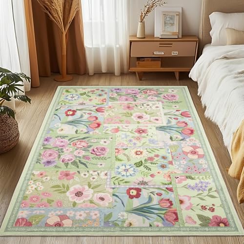 MOSISO 152x213cm Teppich Wohnzimmer,Gespleißte Blumen Rutschfester Niederflorteppich für Innenraum Boden Kunstwolle Rechteckig Waschbar Teppich für Hause Decor Nachttisch Schlafzimmer Esszimmer, Grün MOSISO 152x213cm Teppich Wohnzimmer,Gespleißte Blumen Rutschfester Niederflorteppich für Innenraum Boden Kunstwolle Rechteckig Waschbar Teppich für Hause Decor Nachttisch Schlafzimmer Esszimmer, Grün von MOSISO