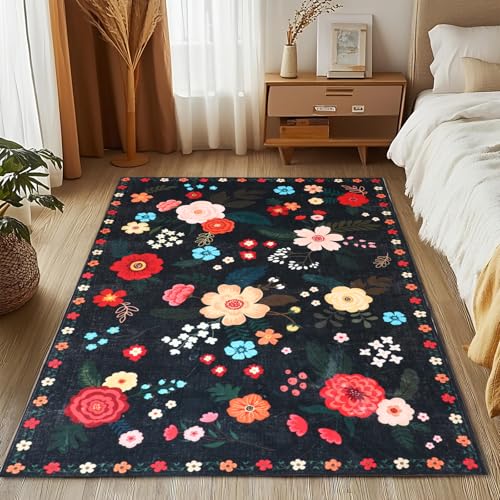 MOSISO 4x6 Teppich für Wohnzimmer,rutschfest Waschbar Mehrfarbige Blume Wohnzimmer Carpet,Niederflorige Carpet,Kunstwolle Rechteckiger Teppich Für Wohnzimmer Schlafzimmer Esszimmer Zuhause,Schwarz MOSISO 4x6 Teppich für Wohnzimmer,rutschfest Waschbar Mehrfarbige Blume Wohnzimmer Carpet,Niederflorige Carpet,Kunstwolle Rechteckiger Teppich Für Wohnzimmer Schlafzimmer Esszimmer Zuhause,Schwarz von MOSISO