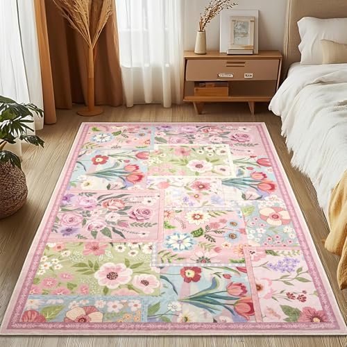 MOSISO 91x152cm Teppich Wohnzimmer,Gespleißte Blumen Rutschfester Niederflorteppich für Innenraum Boden Kunstwolle Rechteckig Waschbar Teppich für Hause Decor Nachttisch Schlafzimmer Esszimmer, Rosa MOSISO 91x152cm Teppich Wohnzimmer,Gespleißte Blumen Rutschfester Niederflorteppich für Innenraum Boden Kunstwolle Rechteckig Waschbar Teppich für Hause Decor Nachttisch Schlafzimmer Esszimmer, Rosa von MOSISO