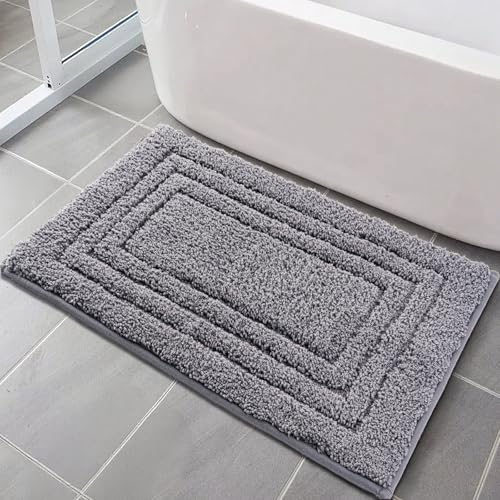 MOSISO Badematte für Badezimmer,40x60cm Rutschfes Zottelige Badteppiche&6 Stück rutschfeste Aufkleber Extra Badematten aus Mikrofaser Waschbar für Bodenbelag Badezimmer Wanne und Dusche,Grau von MOSISO