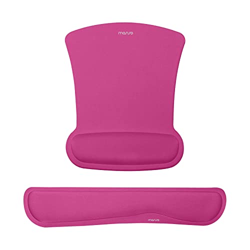 MOSISO Handgelenkauflagen für Mauspad&Tastatur Set,Ergonomisches Mauspad Rutschfester Boden Zuhause/Büro Schmerzlinderung&Easy Typing Kissen mit Neopren Tuch&Erhöhter Memory Schaum,Rosenrot von MOSISO