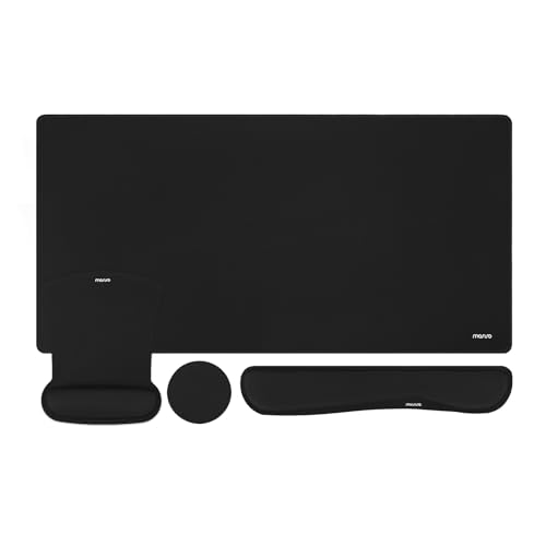 MOSISO Mauspad Set,Großes Gaming Pad&Tastatur Handballenauflage&Maus Handgelenkstütze&Untersetzer,Ergonomisch Rutschfest Mauspad&Easy Typing Kissen mit Memory Schaum für Zuhause Büro,Schwarz von MOSISO