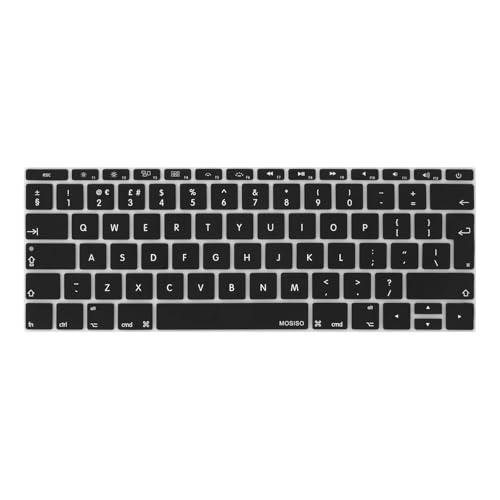 MOSISO Tastaturschutz Kompatibel mit MacBook Pro 13 Zoll 2017 & 2016 Freisetzung A1708 No Touch Bar & Kompatibel mit MacBook 12 Zoll A1534 Tastatur Schutzfolie Cover (EU Layout), Schwarz von MOSISO