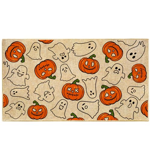 Halloween-Kürbis-Geister-Fußmatte für Haustür, Willkommenseingang, niedlicher Geister-Türmatte, für drinnen und draußen, für drinnen und draußen, Teppich, Bodenmatte für Veranda, Terrasse Halloween-Kürbis-Geister-Fußmatte für Haustür, Willkommenseingang, niedlicher Geister-Türmatte, für drinnen und draußen, für drinnen und draußen, Teppich, Bodenmatte für Veranda, Terrasse von MOSITU