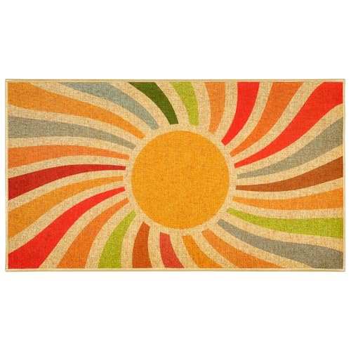 Rainbow Sun Fußmatte, Boho, Sonnenschein, Fußmatte, Willkommens-Eingangsmatte für drinnen und draußen, rutschfeste Fußmatte für Eingang, Bodenmatte, Innen- und Außenbereich, waschbarer Teppich für Rainbow Sun Fußmatte, Boho, Sonnenschein, Fußmatte, Willkommens-Eingangsmatte für drinnen und draußen, rutschfeste Fußmatte für Eingang, Bodenmatte, Innen- und Außenbereich, waschbarer Teppich für von MOSITU