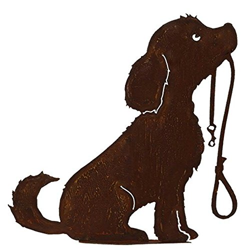 Dekoration Gartenfigur - Hundedeko: Hund mit Leine auf Bodenplatte - Höhe 50cm - Edelrost Gartendekoration/Rost Dekohund von Klocke Edelrost Dekor