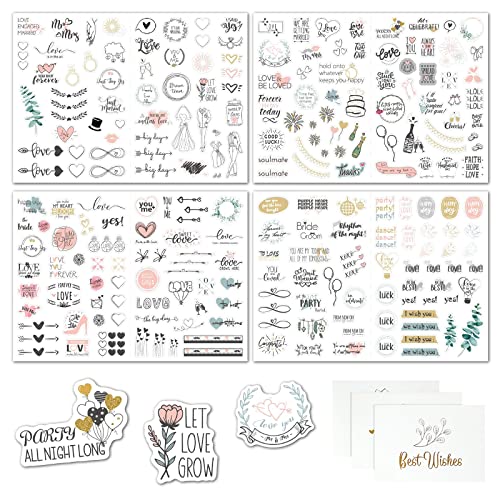 230 Vintage Wedding Stickers mit 10 Hochzeit Grußkarten, Aufkleber für Hochzeit Gästebuch, viel Liebe Dekosticker für Fotoalbum, Scrapbook, Journal Karte, Geschenke, Hochzeitsdeko von MOSNOW