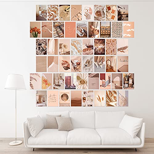 MOSNOW 50 Stück Ästhetisches Bild für Wandcollage, Beige Bilder Wall Collage Kit Warme Creme Room Decor Wandbilder Wohnzimmer Schlafzimmer von MOSNOW