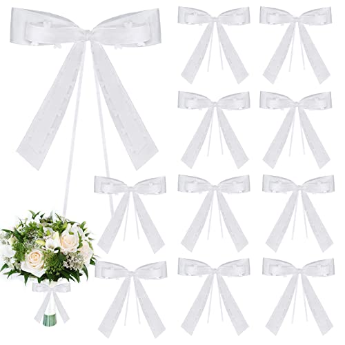 MOSNOW 50 Stück Weißes Schleifenband Weiß Hochzeit Deko Schleife Band Weiss Organza für Hochzeitsdeko, Auto, Tisch Zimmer Party Dekoration von MOSNOW