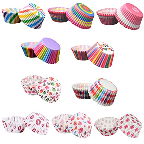 Pack of 500 Muffin Cases Paper Cupcake Paper Baking Moulds, 10 Types of Patterns, Mini Baking Cups for Dessert Birthday, Party, Wedding, Baking von MOSNOW