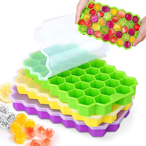 MOSOTECH Eiswürfelform Silikon, 3er Pack 37-Fach Eiswuerfel Form Mit Deckel, Stapelbar Eiswürfelbehälter Ice Cube Tray für Bier Cocktails Whisky von MOSOTECH