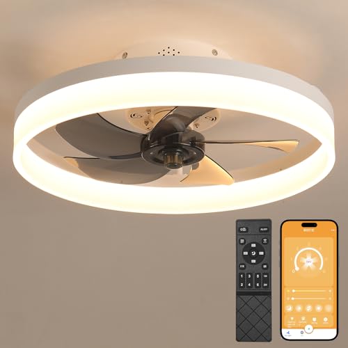 MOSSCO Deckenventilator mit Beleuchtung und Fernbedienung, LED Deckenleuchte Dimmbar, 3 Lichtfarben, 6 Windstufen, Moderne Lampe mit Ventilator Leise für Schlafzimmer Weiß 50cm von MOSSCO