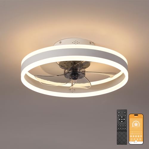 MOSSCO Deckenventilator mit Licht, Leiser flacher Deckenventilator mit Beleuchtung und Fernbedienung, Fandelier 50 cm Deckenventilator, dimmbare LED, 3 Farbtemperaturen optional von MOSSCO